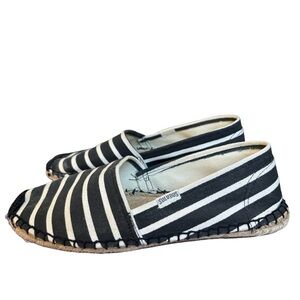 Soludos Original Espadrille Classic Striped Black White Canvas Slip On Shoe 7